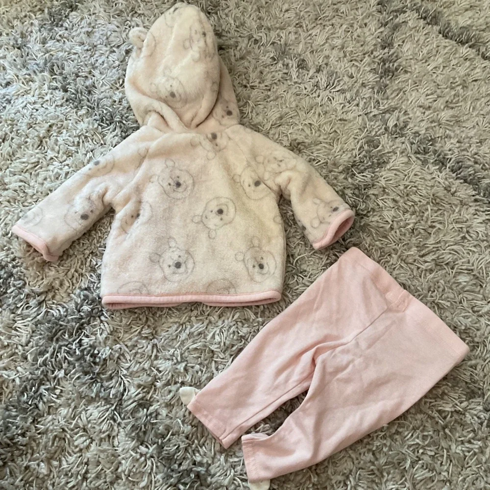 Disney Baby Winnie the Pooh Faux Fur‎ Hoodie and Leggings Set Pink Cream 3-6M
